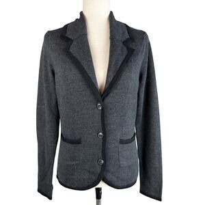August Silk Womens Sweater Blazer Cardigan Size M Gray Wool Blend Pockets